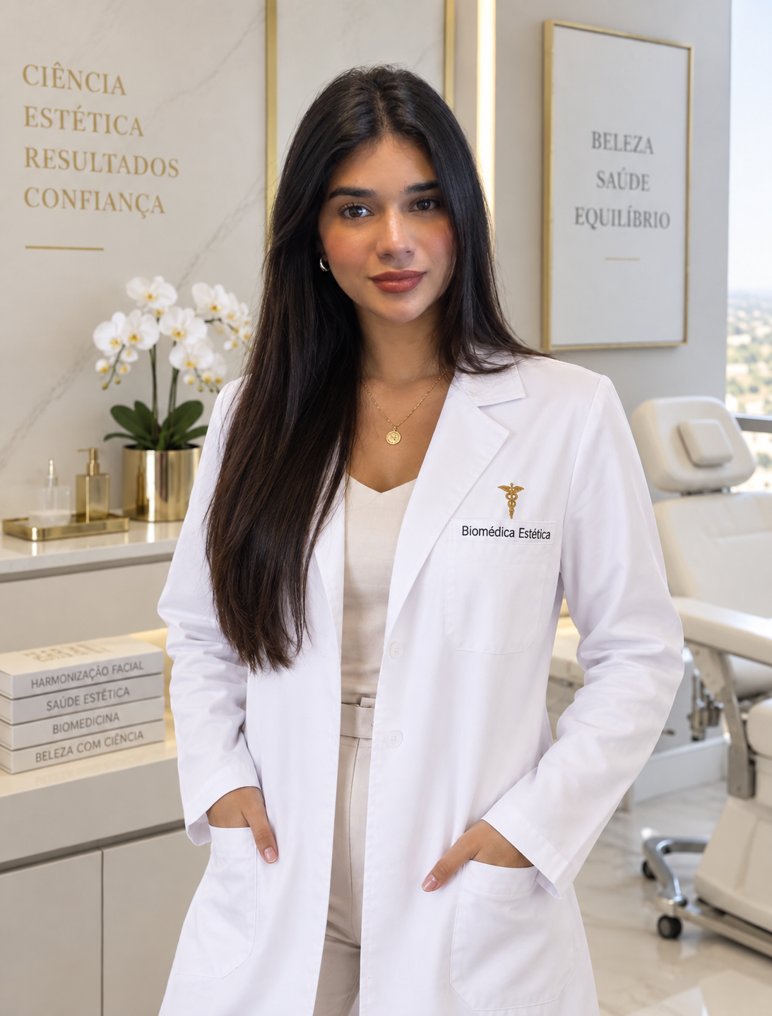 Dra. Gabrielle Chaves, biomédica esteta, em seu consultório